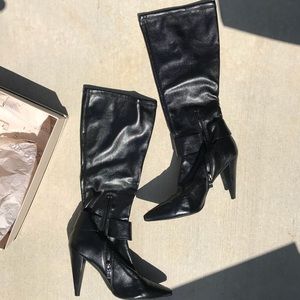 Black leather heeled boots